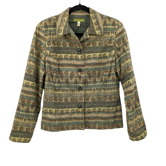 Quilted Tapestry Blazer Jacket Women Size L Earthy Boho Cottage Indie Folk Y2K - Picture 1 of 9